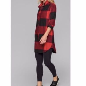 Athleta Plaid Flannel Trail to Town Tunic Shirt Dress red black Small